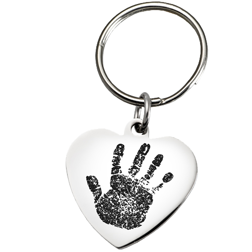 Fingerprint Memorial Key Ring: Stainless Steel Heart Handprint -  - FP-SP0005 handprint