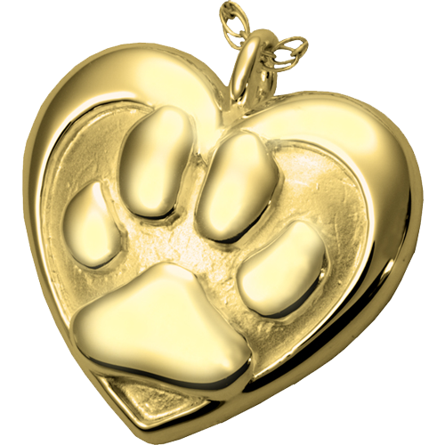 Gold Pet Cremation Jewelry: Double Heart Paw Print Pendant -  - 3252