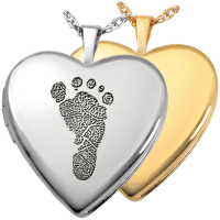 Memorial Jewelry: Heart Double-Photo Locket- Footprint