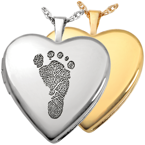 Memorial Jewelry: Heart Double-Photo Locket- Footprint -  - FP-3287/L footprint