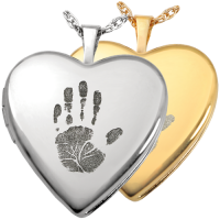 Memorial Jewelry: Heart Double-Photo Locket- Handprint