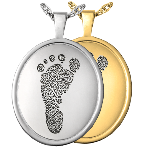 Memorial Jewelry: Oval Rimmed Pendant- Footprint -  - FP-3504 footprint