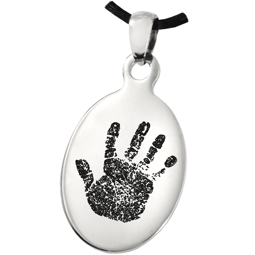 Memorial Jewelry: Stainless Steel Oval Handprint -  - FP-4011 handprint