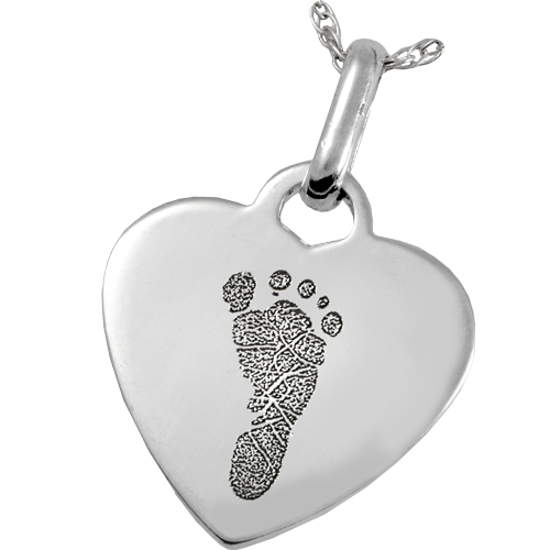 Memorial Jewelry: Sterling Silver Heart Pendant- Footprint -  - FP-694224 footprint