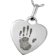 Memorial Jewelry: Sterling Silver Heart Pendant- Handprint