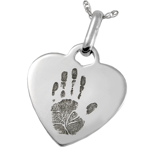 Memorial Jewelry: Sterling Silver Heart Pendant- Handprint -  - FP-694224 handprint