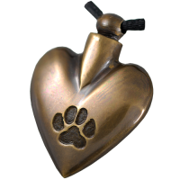 Pet Cremation Jewelry: Antiqued Brass Heart Pawprint Pendant