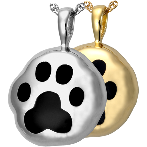 Pet Cremation Jewelry: Hammered Paw Print Urn Pendant -  - 3160