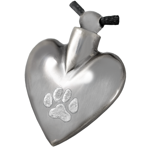 Pet Cremation Jewelry: Nickel Heart Pawprint Pendant -  - 8608n