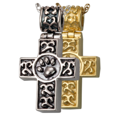 Pet Cremation Jewelry: Paw Print Cross Pendant