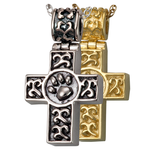 Pet Cremation Jewelry: Paw Print Cross Pendant -  - 3099