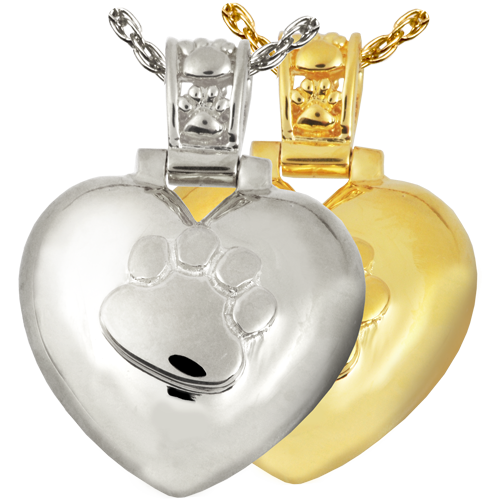 Pet Cremation Jewelry: Paw Print Heart with Paw Print Bail Pendant -  - 3245