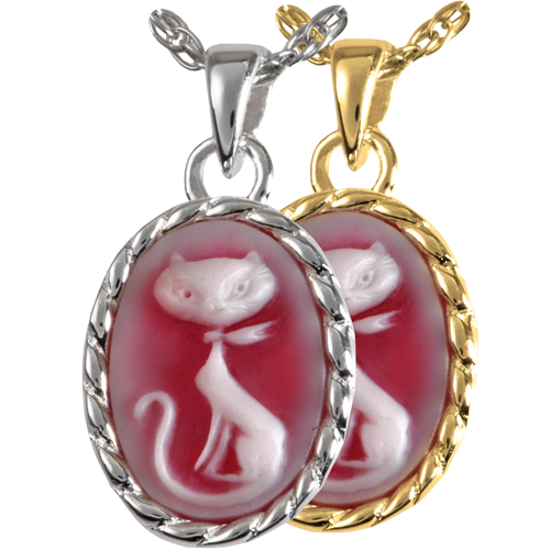 Pet Cremation Jewelry: Pretty Kitty Cameo Pendant -  - MG-3513