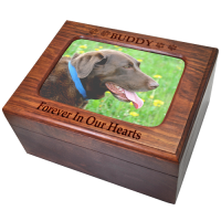 Pet Cremation Wood Urn Memory Chest Wooden Box Dog Photo Window Large
