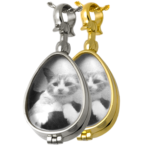 Pet Memorial Jewelry: Glass Teardrop Locket (not for ashes) Pendant -  - 5005