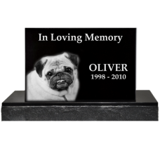 Pet Photo Laser Engraved Granite Headstone- Classical with base