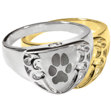 Pet Print Cremation Jewelry: Shield Ring Pawprint Pendant