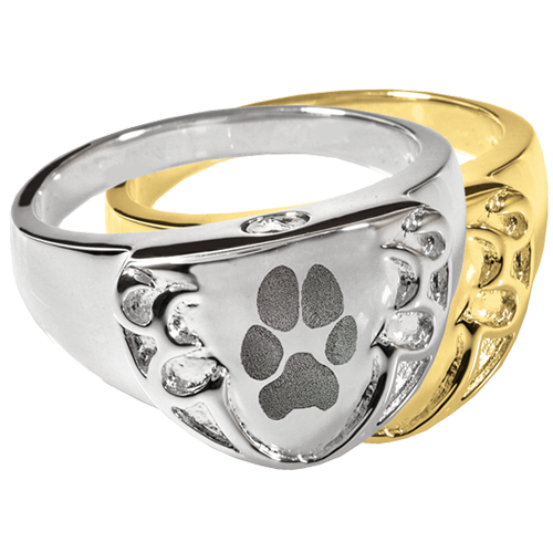 Pet Print Cremation Jewelry: Shield Ring Pawprint Pendant -  - PP-2022