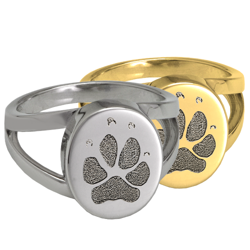 Pet Print Jewelry: Oval  V  Ring with actual Pawprint -  - PP-2044/B