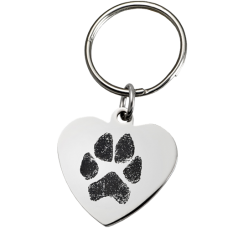 Pet Print Key Ring: Stainless Steel Heart Tag Paw Print