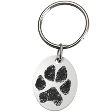 Pet Print Key Ring: Stainless Steel Oval Tag Paw Print