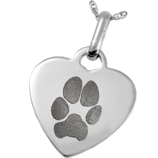 Pet Print Memorial Jewelry: Sterling Silver Heart Tag-Actual Pawprint