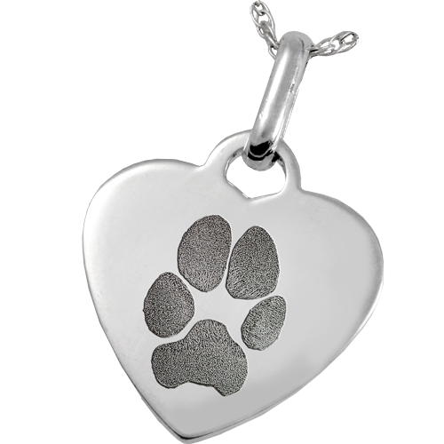 Pet Print Memorial Jewelry: Sterling Silver Heart Tag-Actual Pawprint -  - 694224PP