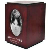 Pet Urns: Cherry Finish Cat Urn with Oval Photo Frame