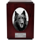 Pet Urns: Cherry Finish Cat Urn with Oval Photo Frame -  - M-005F