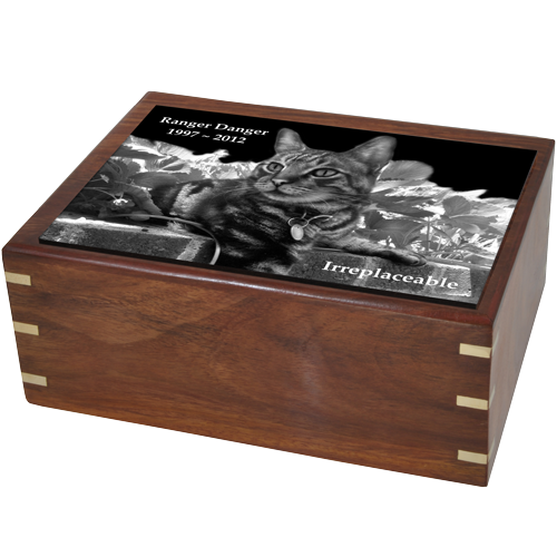 Pet Urns: Perfect Wooden Box Cat Urn with Photo Tile -  - SWH-003C tile