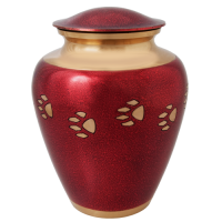 Pet Urns: Red with Brass Pawprint- Large