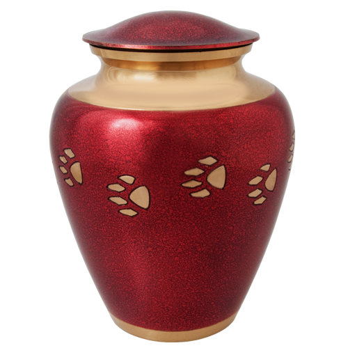 Pet Urns: Red with Brass Pawprint- Large -  - 8494A