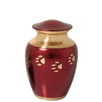 Pet Urns: Red with Brass Pawprint- Small