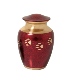 Pet Urns: Red with Brass Pawprint- Small