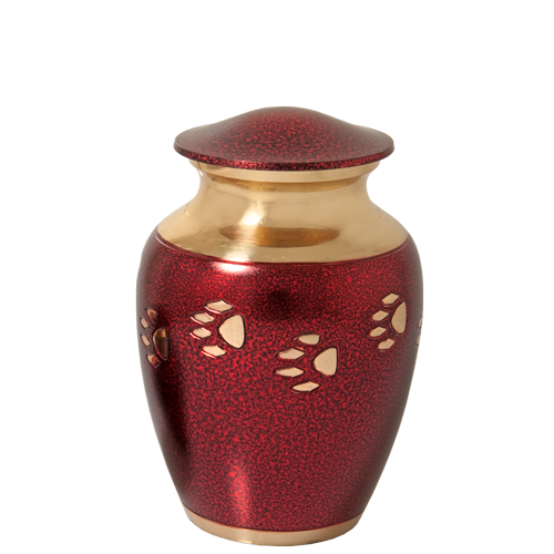 Pet Urns: Red with Brass Pawprint- Small -  - 8494D