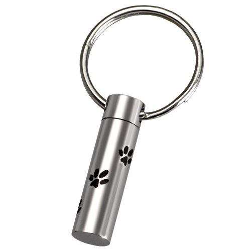 Stainless Steel Paw Prints Pet Key-Ring -  - Cylinder- 1 1/4" x 1/4"