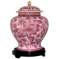 Pink Floral Adult Cremation Urn for Holding Ashes Cloisonne Brass