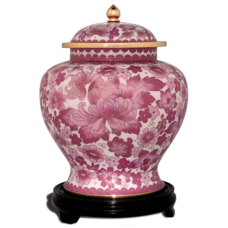 Pink Floral Adult Cremation Urn for Holding Ashes Cloisonne Brass