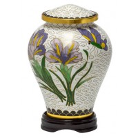 White Iris Medium Cloisonne Urn for Holding Cremains