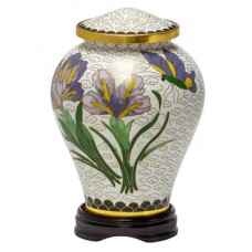 White Iris Medium Cloisonne Urn for Holding Cremains