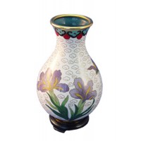 White Iris Cloisonne Urn for Holding Cremains Bud Vase
