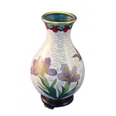 White Iris Cloisonne Urn for Holding Cremains Bud Vase