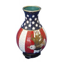 Flag & Eagle Cloisonne Urn for Holding Cremains Bud Vase