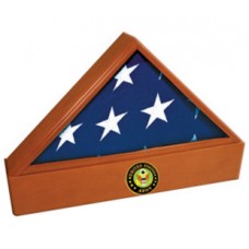 Cherry Finish Wood Flag Case & Urn Base for Holding Cremation Ashes