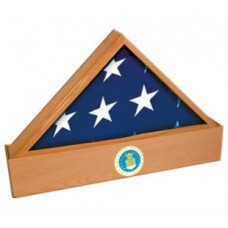 Oak Finish Flag Case & Urn Base for Holding Ashes
