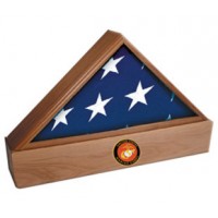 Walnut Finish Flag Case & Urn Base for Holding Ashes