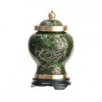 Forest Green Miniature Cloisonne Urn for Holding Cremains