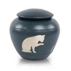 Silhouette Cat Cremation Urn - Country Blue