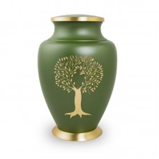 Large Aria Tree of Life Memorial Urn in Bronze and Green with Hand-Engraved Tree Accent