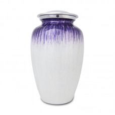 Large Enamel Finished Metal Alloy Cremation Urn - Purple and White